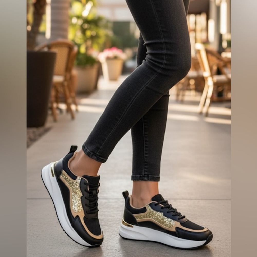 Gold and Black Women's Sneakers